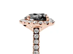 Fancy Black Heart Cut Diamond Cushion Halo Ring Set in Rose gold with Pavé Band