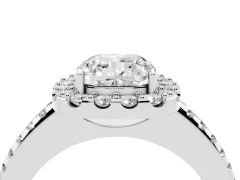 Cushion Cut Diamond Pavé Halo Ring Set in Platinum with Prong Setting