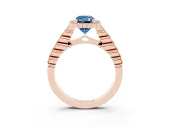 Fancy Blue Radiant Cut Diamond Halo Ring Set in Rose gold with Pavé Milgrain Band