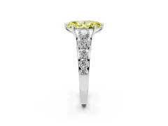 Fancy Yellow Marquise Cut Diamond Solitaire Ring Set in Platinum with Pavé-Set Band and Prong Setting