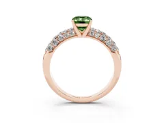 Fancy Green Emerald Cut Diamond Pavé Band Solitaire Ring Set in Rose gold with Close-Set Accent Stones and Prong Setting