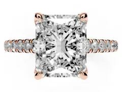 Radiant Cut Diamond Solitaire Ring Set in Rose gold with Brilliant Pavé Band and Prong Setting