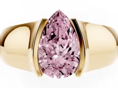 Fancy Pink Pear Cut Diamond Bezel Solitaire Ring Set in Yellow gold with Wide Band