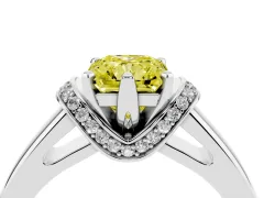 Fancy Yellow Radiant Cut Diamond Pavé Band Solitaire Ring Set in White gold with Prong Setting