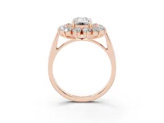 Emerald Cut Diamond Floral Double Halo Ring Set in Rose gold with Round Petals