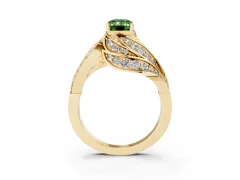 Fancy Green Emerald Cut Diamond Solitaire Ring Set in Yellow gold with Layered Twist Pavé Band