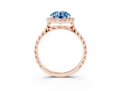Fancy Blue Round Cut Diamond Halo Ring Set in Rose gold with Plain Twisted Band