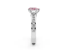 Fancy Pink Pear Cut Diamond Channel Set Solitaire Engagement Ring Set in Silver with Prong Setting