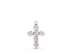 Round Diamond Cross Pendant Set in Rose gold with Prong-Set Traditional Arms