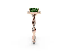 Fancy Green Asscher Cut Diamond Halo Twist Band Solitaire Ring Set in Rose gold with Prong Setting
