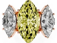Fancy Yellow Marquise Cut Diamond Three-Stone Ring Set in Rose gold with Pavé Band