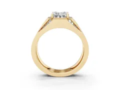 Emerald Cut Diamond Mens Ring Set in Yellow gold with Baguette and Round Side Stones