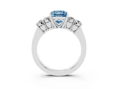 Fancy Blue Princess Cut Diamond Five-Stone Prong Set Band Ring Set in White gold with Polished Band