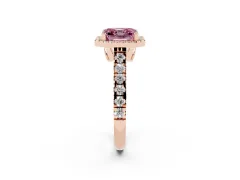 Fancy Pink Asscher Cut Diamond Halo Engagement Ring Set in Rose gold with Pavé Band and Prong-Set Center