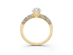 Marquise Cut Diamond Pavé Band Solitaire Ring Set in Yellow gold with Close-Set Accent Stones and Prong Setting