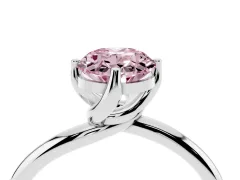 Fancy Pink Oval Cut Diamond Solitaire Engagement Ring Set in Platinum with Classic Plain Band