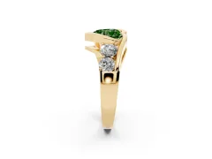Fancy Green Heart Cut Diamond Bezel Bypass Ring Set in Yellow gold with Round Accents