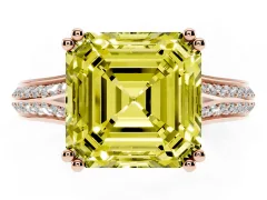 Fancy Yellow Asscher Cut Diamond Split Shank Pavé Engagement Ring Set in Rose gold with Prong-Set Center Stone