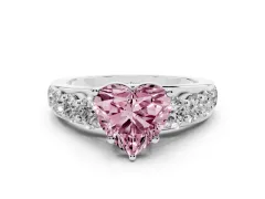 Fancy Pink Heart Cut Diamond Pavé Engagement Ring Set in Platinum with Prong Setting