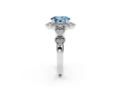 Fancy Blue Oval Cut Diamond Solitaire Ring Set in White gold with Milgrain Pavé Heart Band
