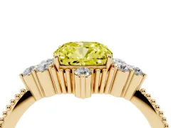 Fancy Yellow Cushion Cut Diamond Cluster Ring Set in Yellow gold with Beaded Band