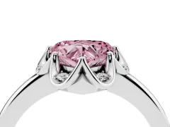 Fancy Pink Heart Cut Diamond Round Cluster Halo Ring Set in Silver with Solitaire Band and Prong Setting