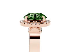 Fancy Green Round Cut Diamond Halo Ring Set in Rose gold with Pavé-Lined Split Shank Band