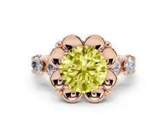 Fancy Yellow Round Cut Diamond Floral Halo Ring Set in Rose gold with Shared Prong Band