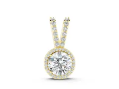 Round Halo Diamond Pendant Set in Yellow gold with Prong-Set Center and Halo