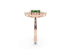 Fancy Green Emerald Cut Diamond Cluster Halo Ring Set in Rose gold with Marquise and Round Accents