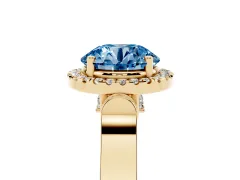 Fancy Blue Round Cut Diamond Halo Ring Set in Yellow gold with Pavé-Lined Split Shank Band
