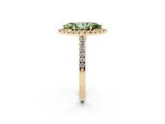 Fancy Green Marquise Cut Diamond Halo Pavé Engagement Ring Set in Yellow gold with Prong Setting