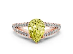 Fancy Yellow Pear Cut Diamond Split Shank Pavé Engagement Ring Set in Rose gold with Prong-Held Center Stone