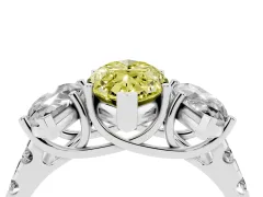 Fancy Yellow Marquise Cut Diamond Three-Stone Ring Set in White gold with Pavé Band