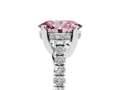 Fancy Pink Oval Cut Diamond Solitaire Ring Set in Platinum with Brilliant Pavé Band and Prong Setting