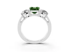 Fancy Green Asscher Cut Diamond Three-Stone Ring Set in Platinum with Round Side Stones and Classic Band