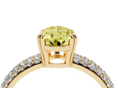 Fancy Yellow Pear Cut Diamond Solitaire Ring Set in Yellow gold with Multi-Row Round Pavé Band and Prong Setting
