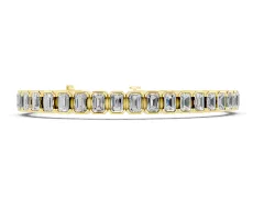 Emerald Cut Diamond Tennis Bracelet Set in Yellow gold with Half Bezel Setting