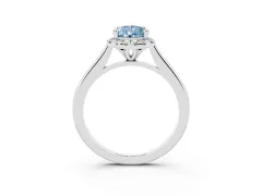 Fancy Blue Pear Cut Diamond Halo Engagement Ring Set in Silver with Pavé Band and Rising Shoulders