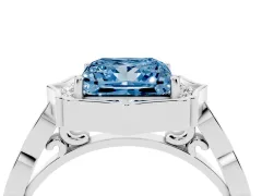 Fancy Blue Princess Cut Diamond Halo Engagement Ring Set in Silver with Milgrain Band and Prong Setting