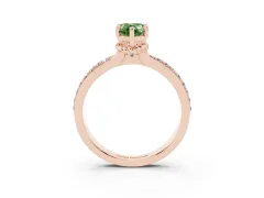 Fancy Green Pear Cut Diamond Solitaire Ring Set in Rose gold with Channel Set Band and Prong Setting