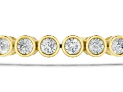 Round Diamond Bezel Set Tennis Bracelet Set in Yellow gold with Polished Band and Box Clasp