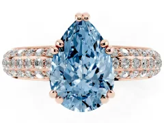 Fancy Blue Pear Cut Diamond Solitaire Ring Set in Rose gold with Multi-Row Round Pavé Band and Prong Setting