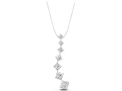 Princess Cut Diamond Graduated Pendant Set in Silver with Four-Prong Stones