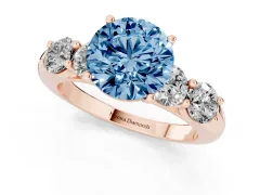 Fancy Blue Round Cut Diamond Five-Stone Prong Set Ring Set in Rose gold with Classic Band
