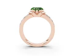 Fancy Green Heart Cut Diamond Wide Channel Set Band Ring Set in Rose gold with Bezel Setting