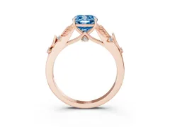 Fancy Blue Cushion Cut Diamond Solitaire Ring Set in Rose gold with Leaf Motif Band