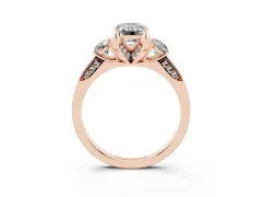 Fancy Yellow Emerald Cut Diamond Three-Stone Ring Set in Rose gold with Pavé Band and Smaller Side Stones