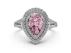 Fancy Pink Pear Cut Diamond Double Halo Ring Set in Platinum with Pavé Band