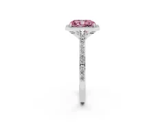Fancy Pink Radiant Cut Diamond Halo Engagement Ring Set in Silver with Round Pavé Shoulders and Heart Gallery
